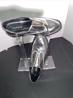 Design Lab Lord & Taylor Remie Shoes Silver Patent Loafers Women's Size 7.5 M